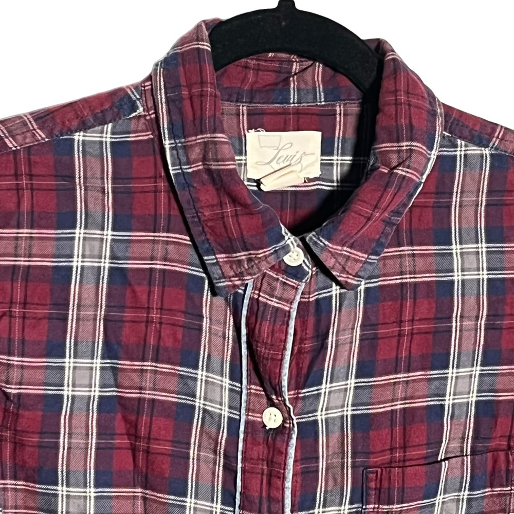 Levi's Burgundy Blue Plaid Cotton Button Down Shirt Medium Distressed Look - Picture 2 of 12